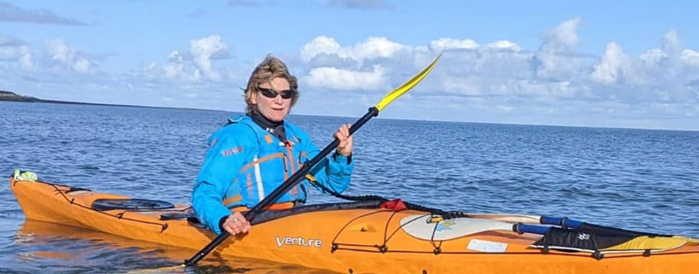 Jill Barlow kayaking near Colwyn Bay