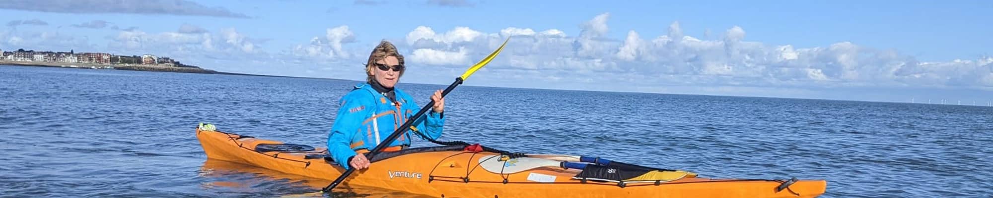 Jill Barlow kayaking near Colwyn Bay